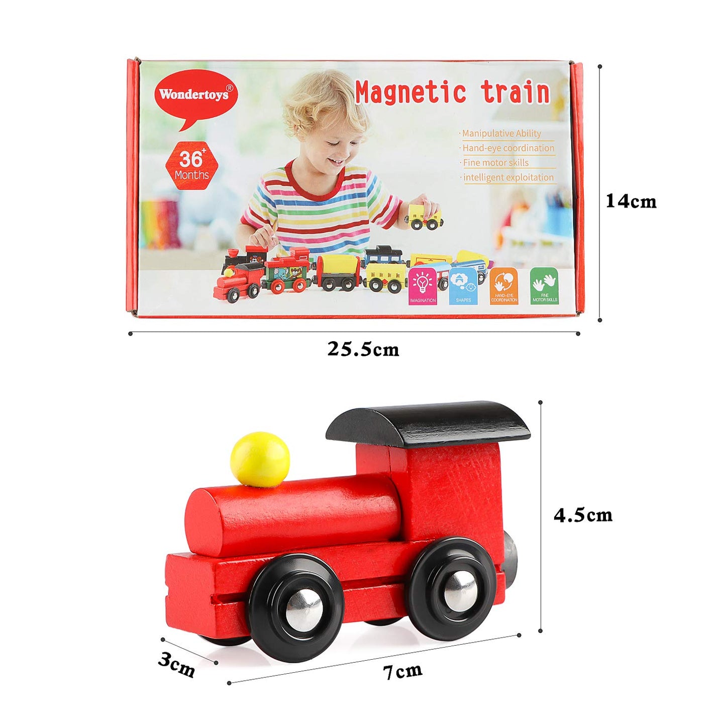 Wondertoys Wooden Train Cars 12 Pcs Magnetic Train Sets Includes 3 Engines And Storage Bag - Wooden Train Set For Toddlers Compatible With Major Brands Train Set Tracks - Trains For Train Table