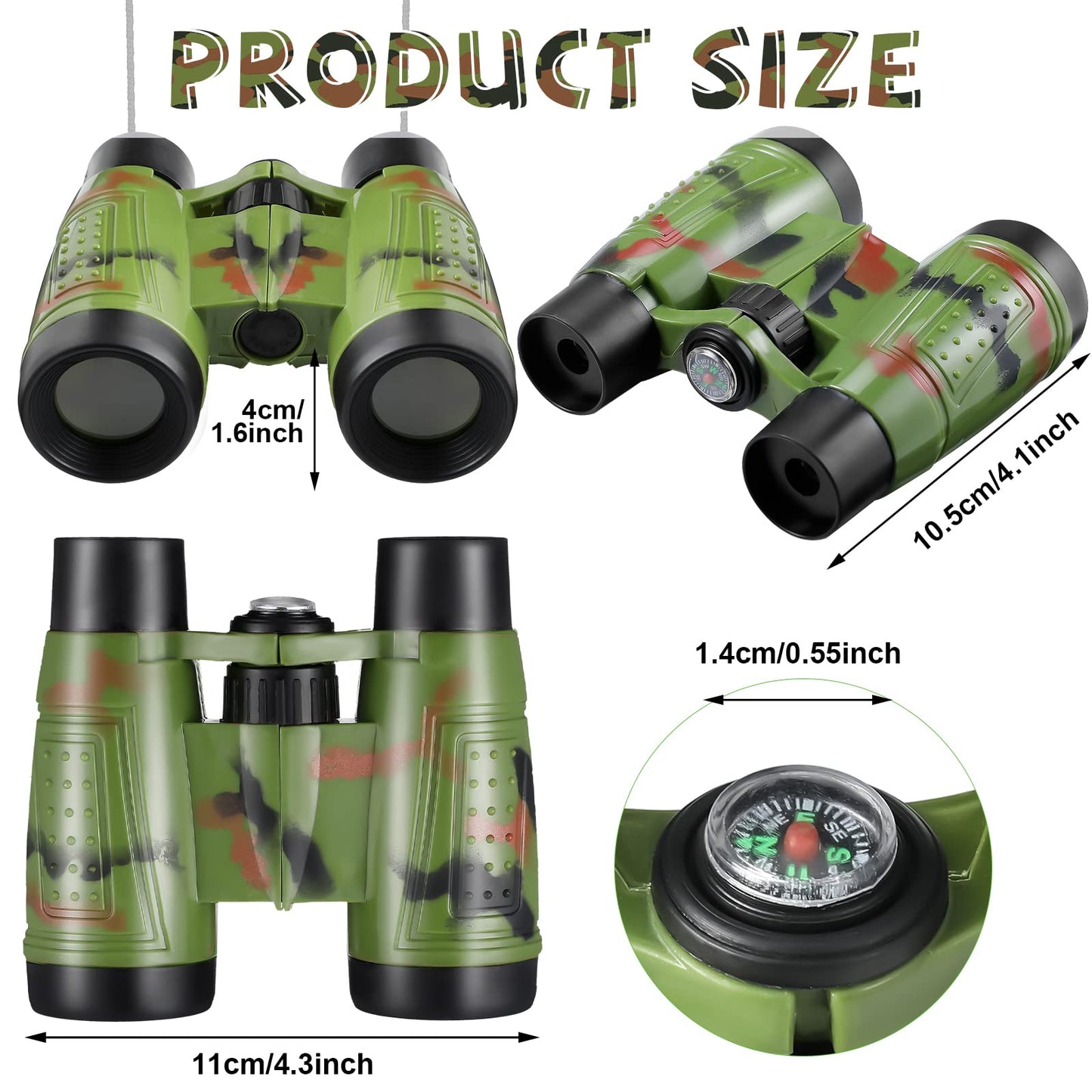 Jutom 25 Pack Binoculars for Kids 6+, Rubber, Red/Yellow/Camo/Green/Blue, with Compass & Neck String, Ideal for Camping & Adventure