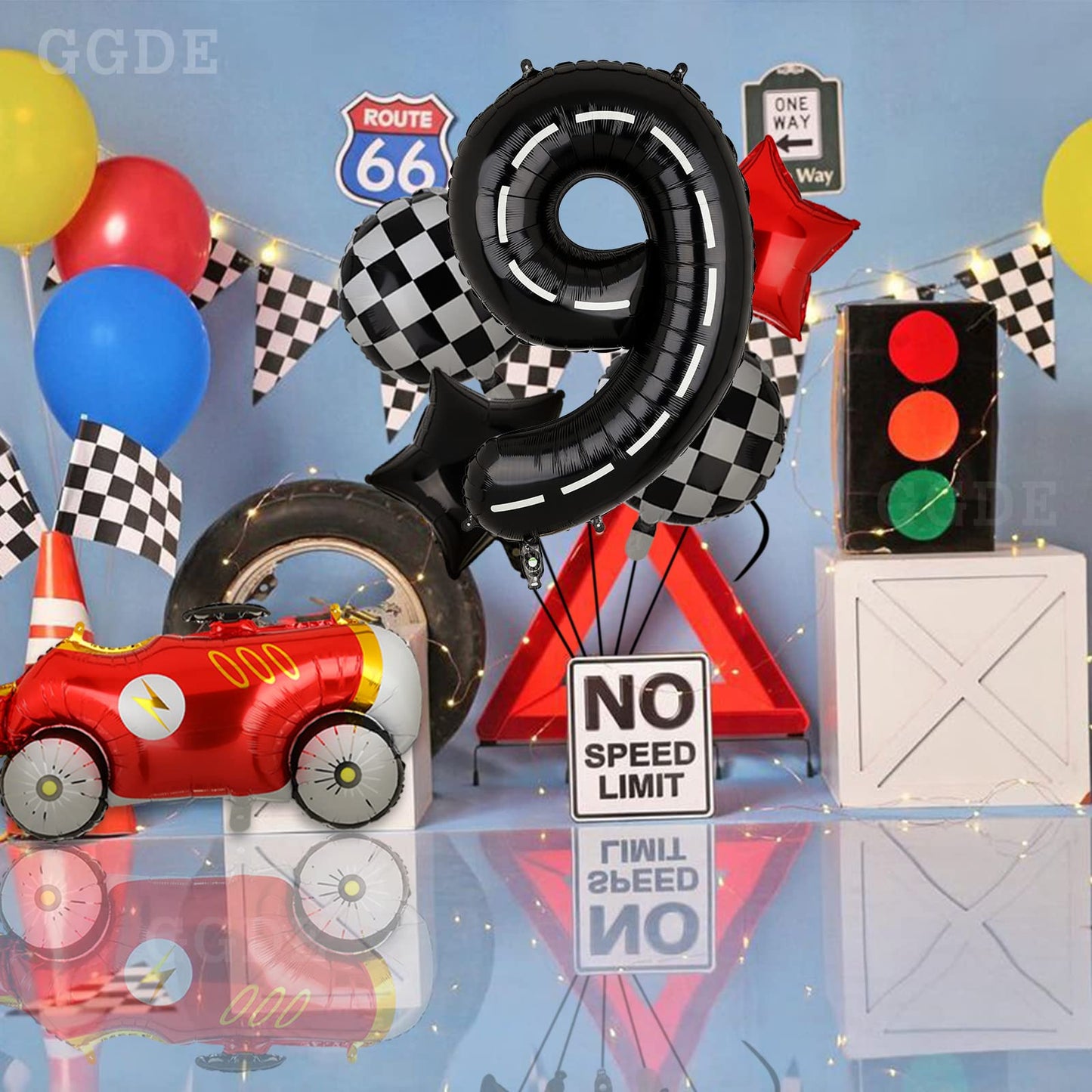 Race Car Birthday Balloons 40 Inch Racetrack Number Balloon 9 Black Boys 9St Birthday Race Car Theme Party Decor Supplies 5 Pcs