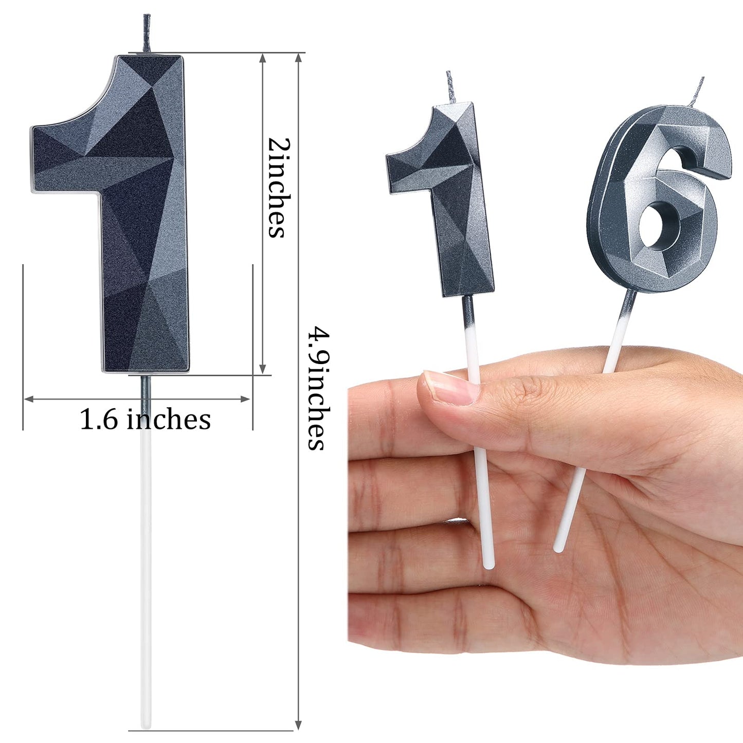 16th Birthday Candles Happy 16th Birthday Cake Toppers 3D Diamond Shape Number Candles Cake Topper Numeral Candles for Party Dec