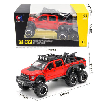 Monster Trucks for Boys - 1/24 Scale Die-Cast Metal Toy Car F150 with Sound and Light,Pickup Truck and Trailer Cars Toy Cars for