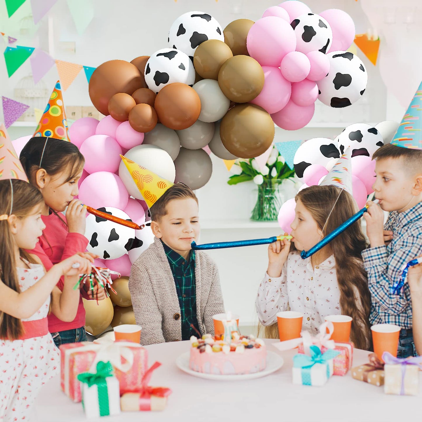 121 Pcs Cow Print Balloon Arch Kit, Pink Nude Brown Tan Apricot Cow Balloon Arch Garland Kit Different Sizes, Balloons Garland K