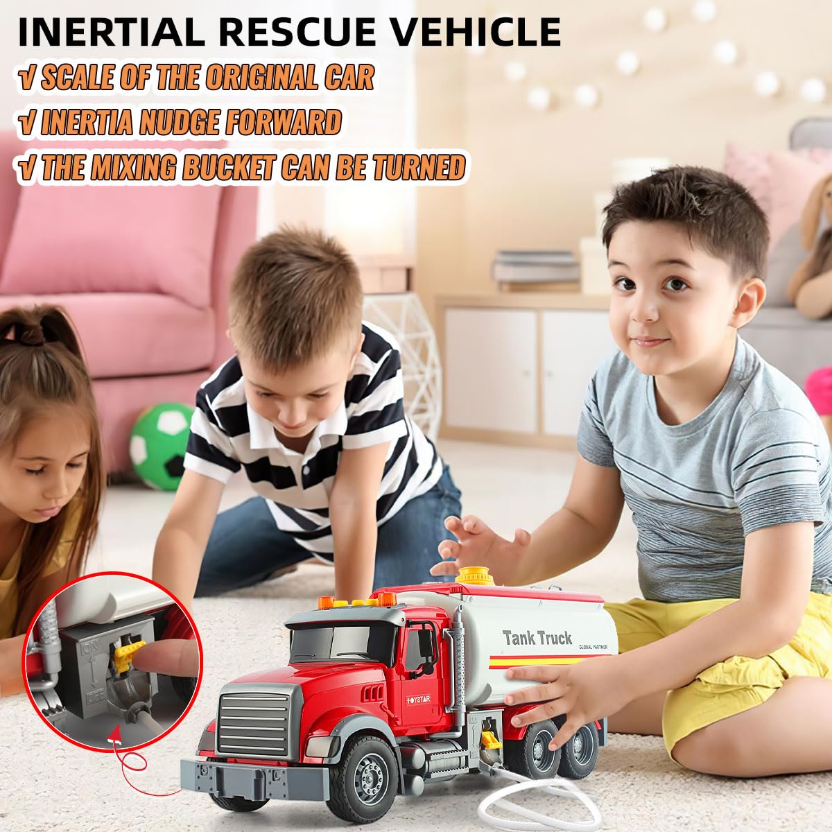 CSDCSD Rescue Fire Fighting Tanker Truck Toy - Water Spray, Lights & Sounds, Plastic, Ages 3-8, Model CSDCSD56