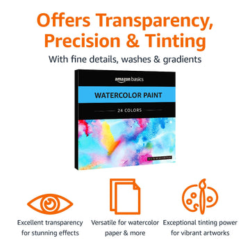 Amazon Basics Vibrant Watercolor Paint Set Tubes, 24 Colors, Assorted Colors