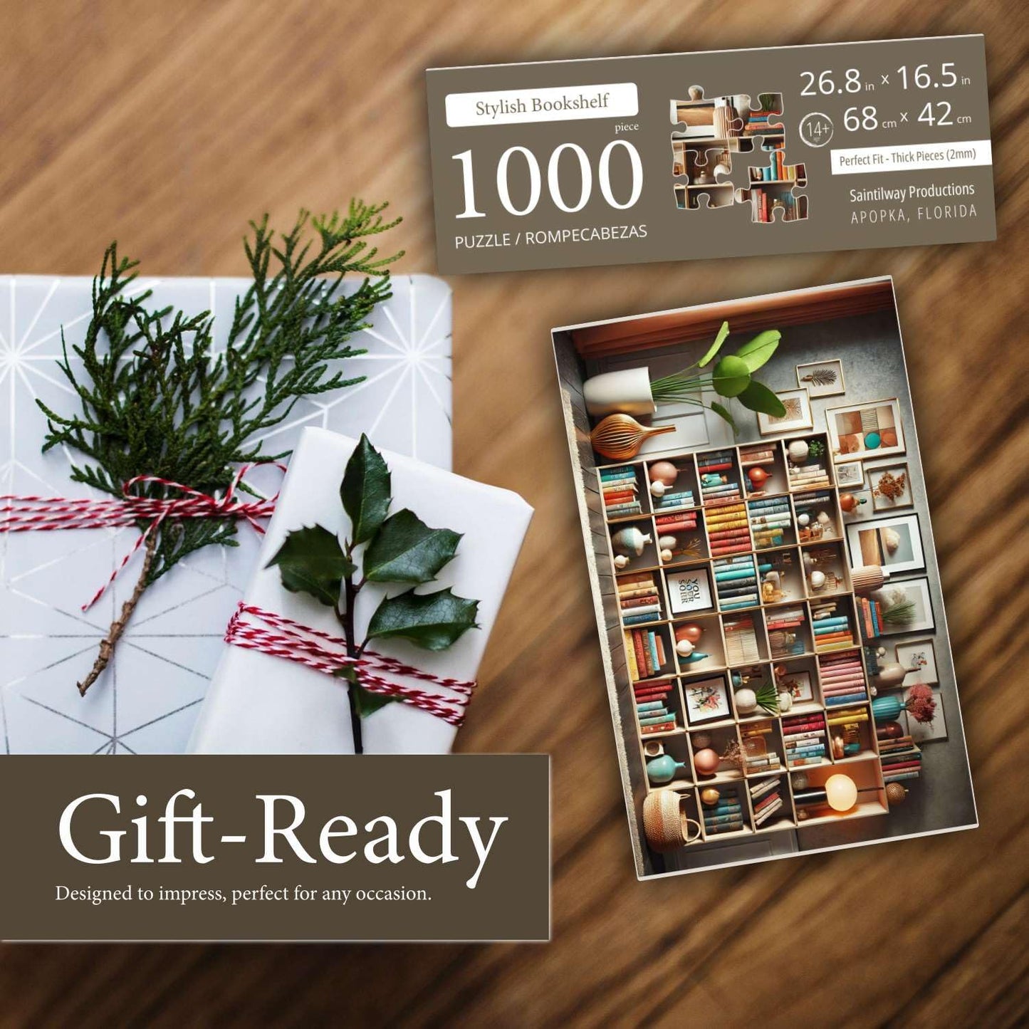 Jigsaw Puzzles for mature-themeds 1000 Pieces - Challenging Colorful and Unique with Large Poster - Letters on Back - AI Art - Rompecabezas para mature-themedos - Gifts for mature-themed  Couples  Teens (Stylish Bookshelf)