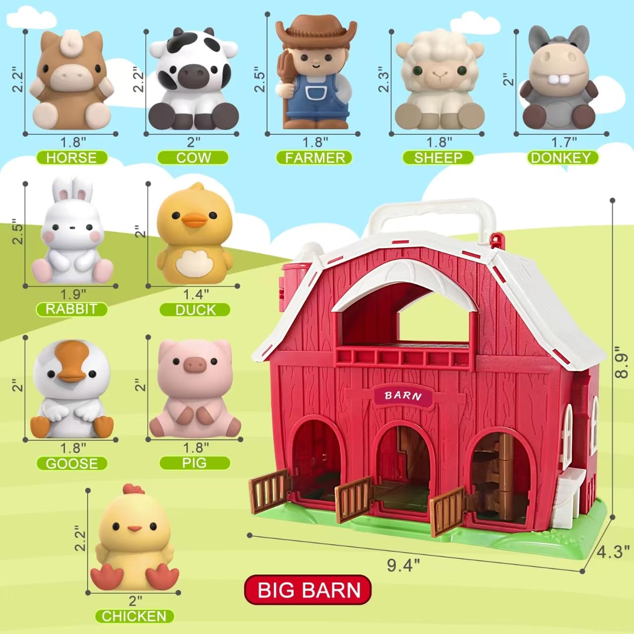 Letapapa Farm Animals Big Barn Toy, Educational Montessori Playset, Red, for Toddlers 1-3 Years, Model LE-GCplayset-10