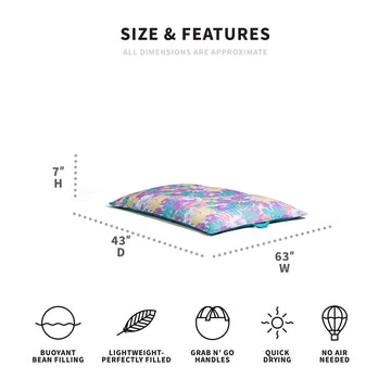 Big Joe Lagoon Lounger No Inflation Needed Pool Float, Tropical Hibiscus Aqua Double Sided Mesh, Quick Draining Fabric, 5 Feet Giant