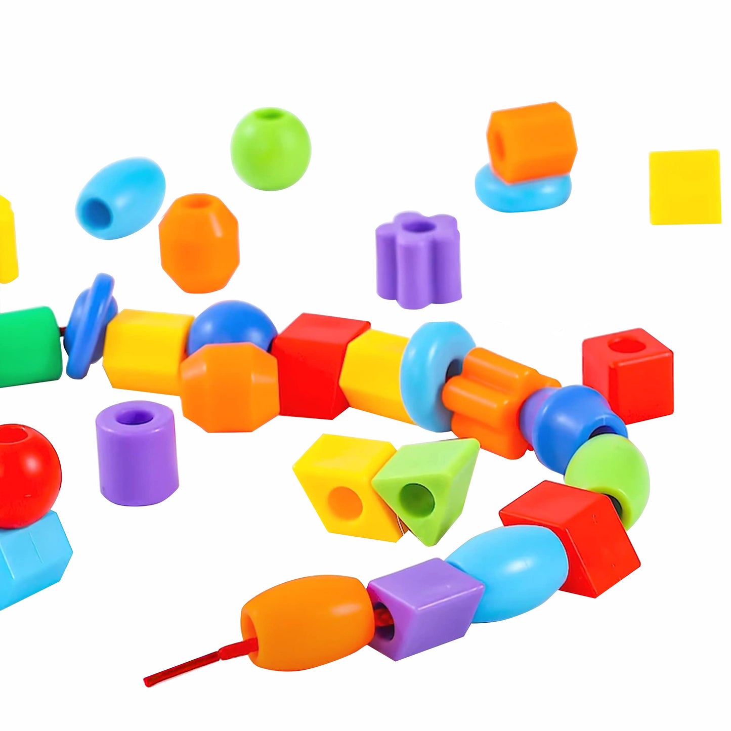 Plastic Lacing Beads For Kids With Fun Shapes, Long String, And Brilliant Colors, Educational Occupational Therapy Toys-Fine Mot