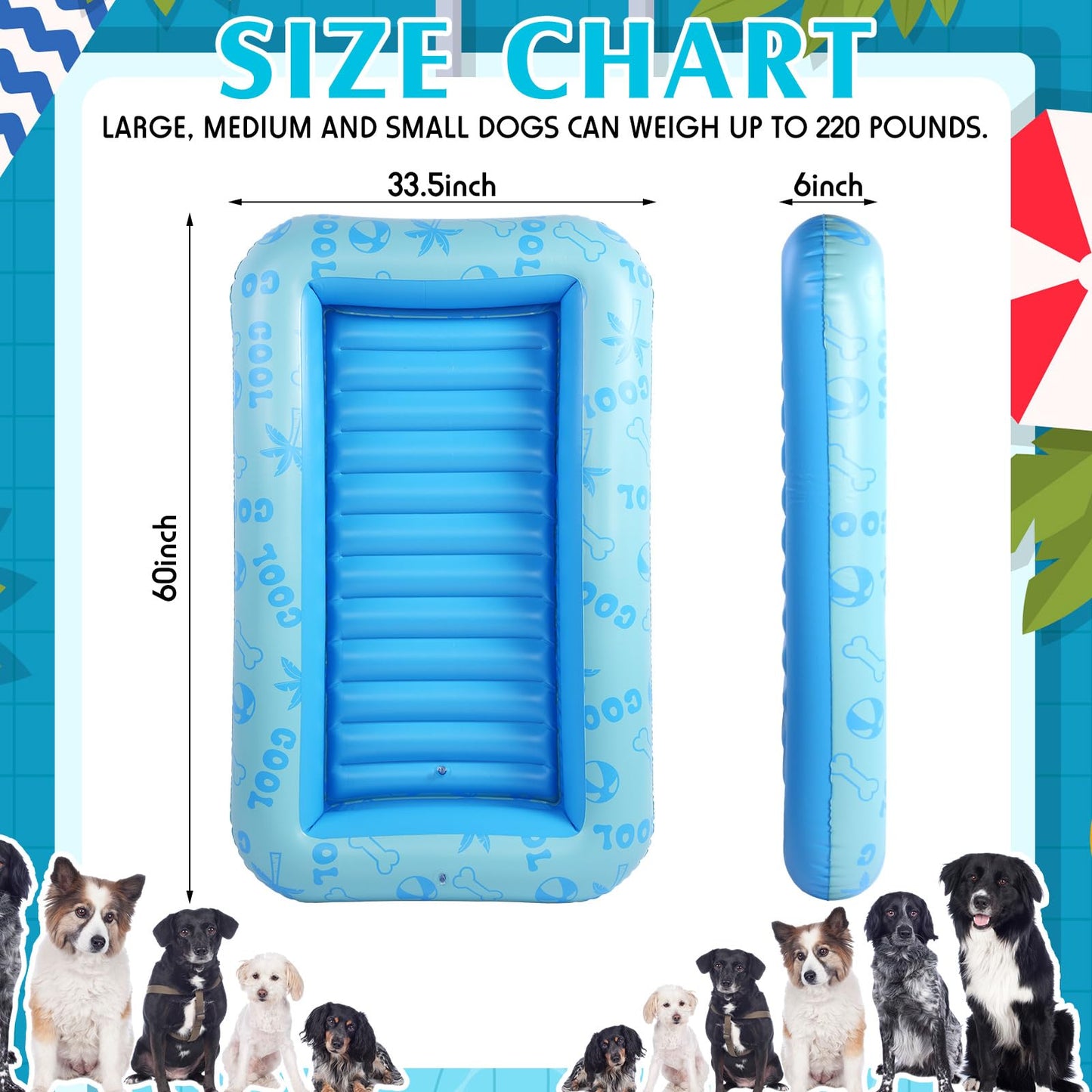 Jellyarch Dog Float For Summer Pool 60'' X 33. 5'' Inflatable Dog Pool Float With Rope And Handle Durable And Foldable Pet Raft