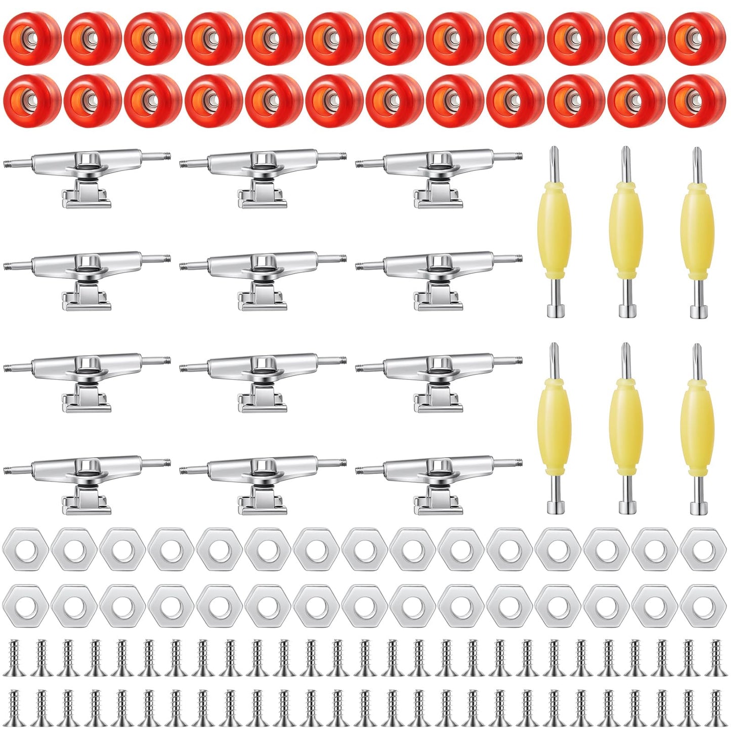 Jexine 6 Sets Diy Fingerboard Kit Fingerboard Accessories Mini Finger Skateboard Parts Include 12 Brackets 54 Screws 30 Nuts 6 Screwdriver 24 Board Wheels Tool For 96Mm(Red)