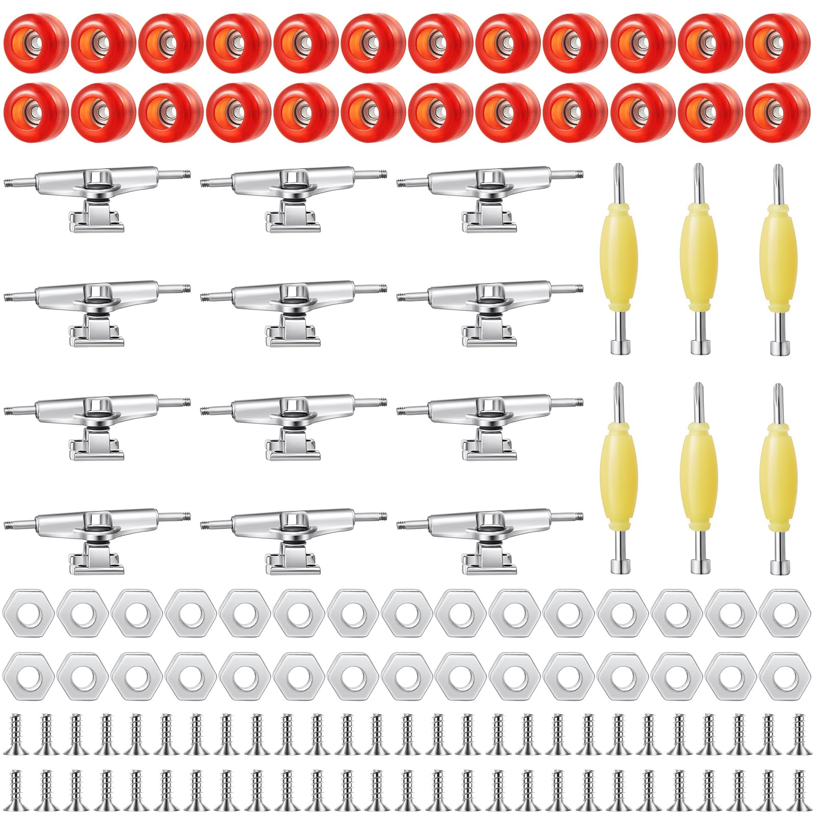 Jexine 6 Sets Diy Fingerboard Kit Fingerboard Accessories Mini Finger Skateboard Parts Include 12 Brackets 54 Screws 30 Nuts 6 Screwdriver 24 Board Wheels Tool For 96Mm(Red)
