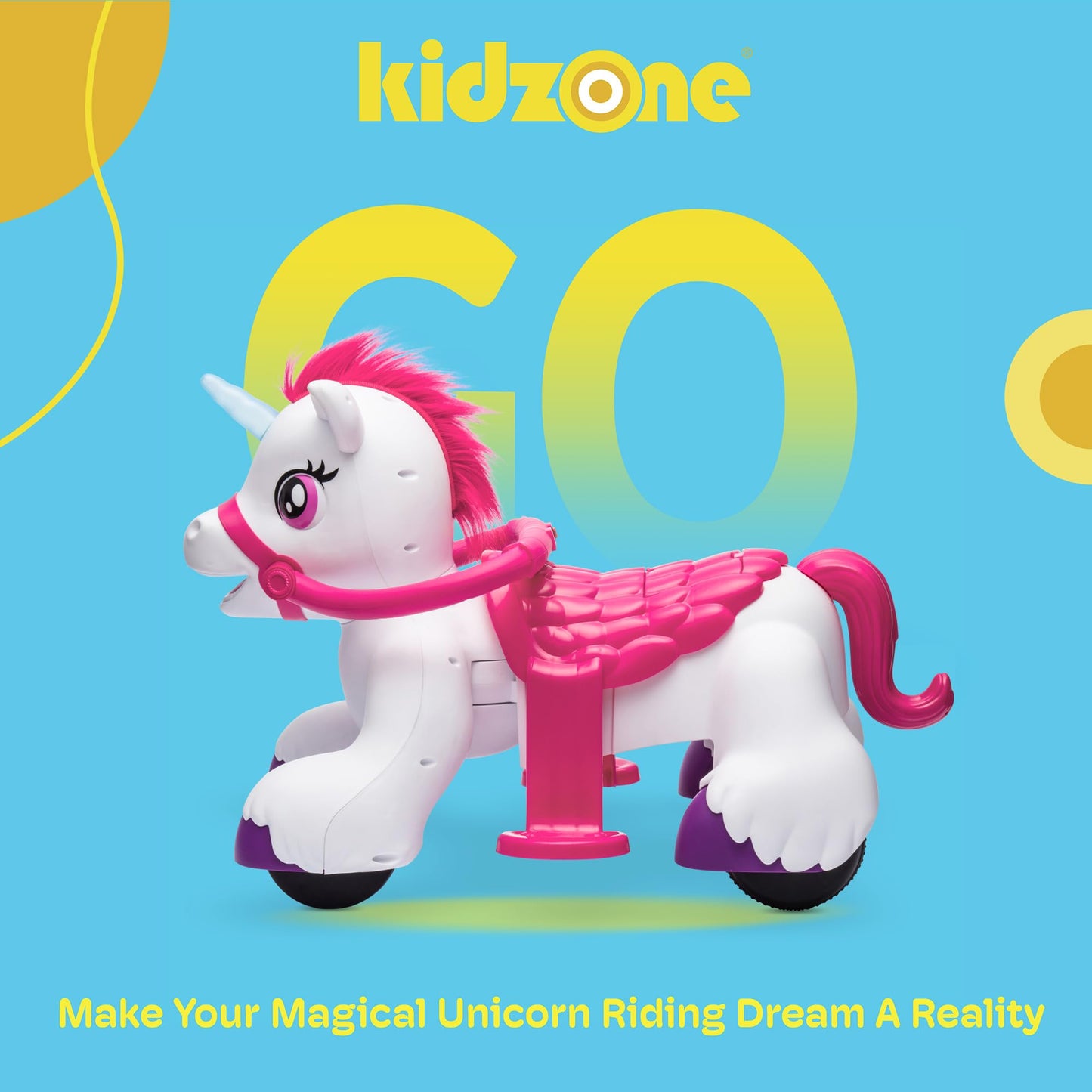Kidzone 12V Unicorn Ride On Horse Toy For Toddlers 1.5-3 Years Old, Interactive Kids Electric Riding Gift W/Carrot Toy, Comb And