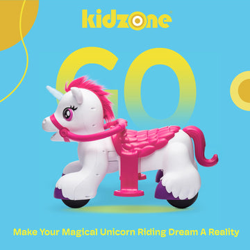 Kidzone 12V Unicorn Ride On Horse Toy For Toddlers 1.5-3 Years Old, Interactive Kids Electric Riding Gift W/Carrot Toy, Comb And
