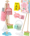 Lonico Wooden Kids Cleaning Toy Set For Toddlers Mop Broom And Dustpan Set, 12 Pcs Detachable Housekeeping Playset With Bucket D