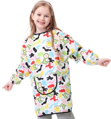 Royar beauty Kids Art Smock for Painting-Waterproof Long Sleeve Smocks for Kids with Full Arm Protection, Adjustable Tie-Back Ar