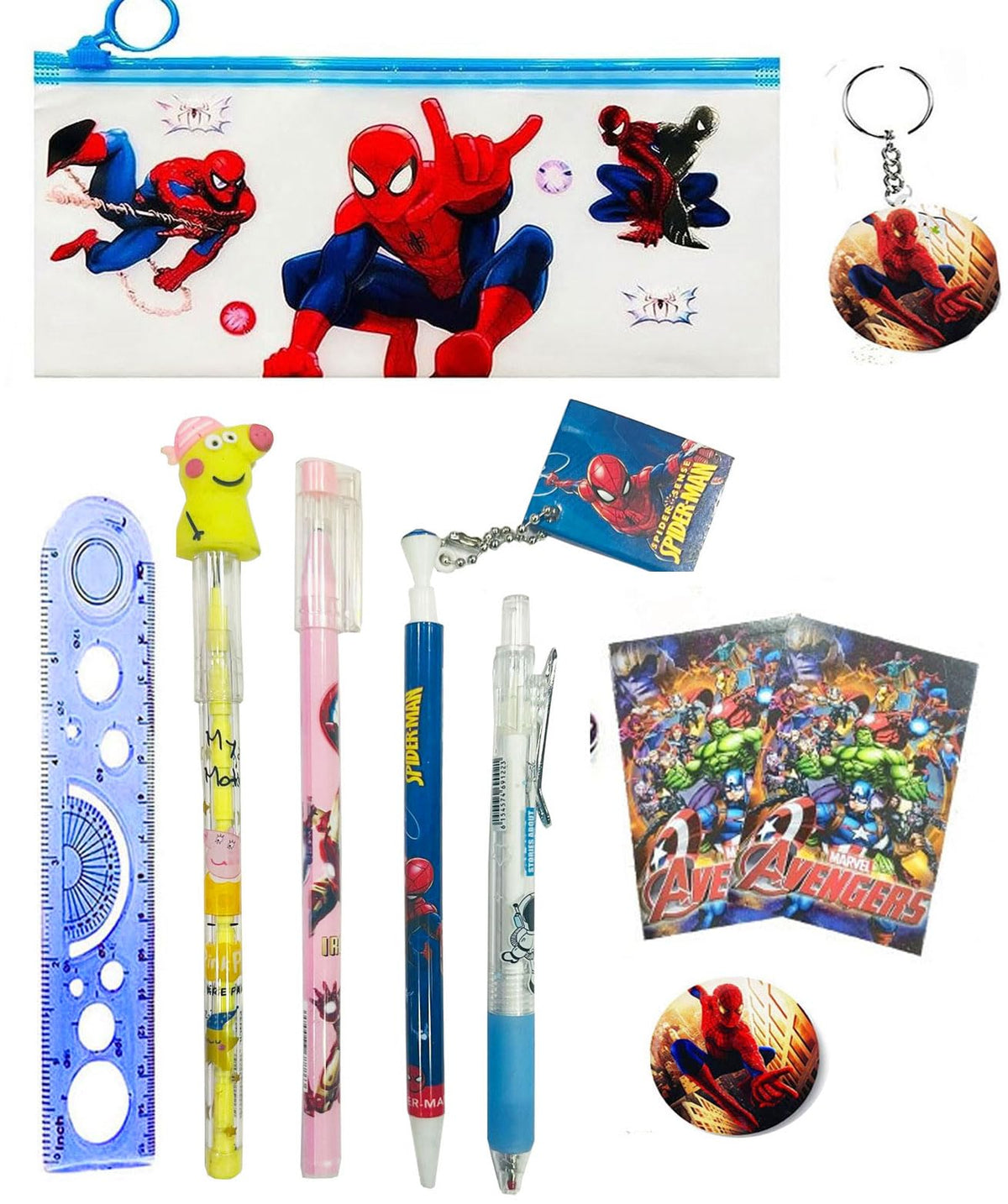 KOBBET Avengers Theme Stationery Pouch with Avenger Pen Pencils Party Favor Return Gift Set for Kids Boys Pack of 10 Pcs Giveawa