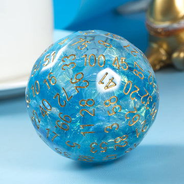 DNDND Resin D100 Dice Light Blue100 Sided Dice with Foil Paper inside with Translucent Organza Bag for Dungeon and Dragons