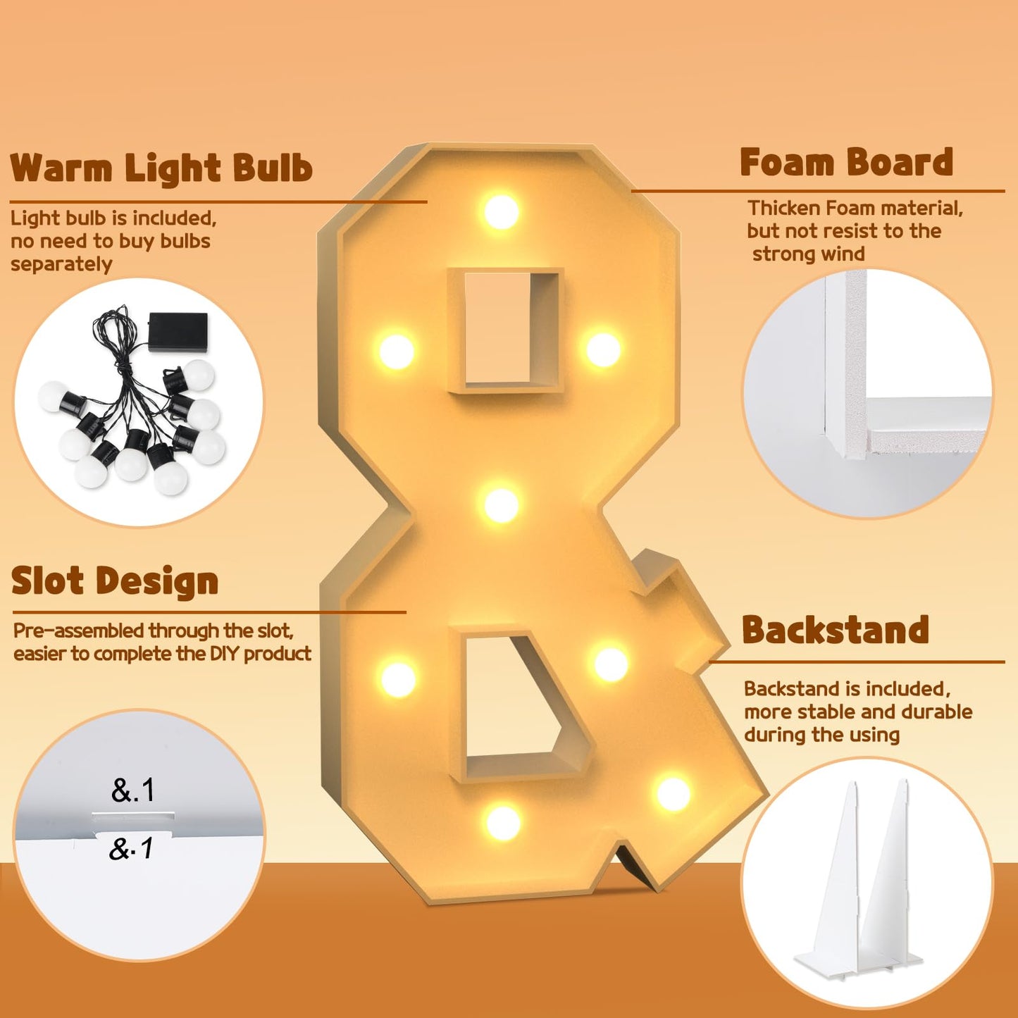 Imprsv 3Ft Block Marquee Letters, Marquee Light Up Letters For Birthday Baby Shower Party Backdrop Decor, Large Light Up Letters