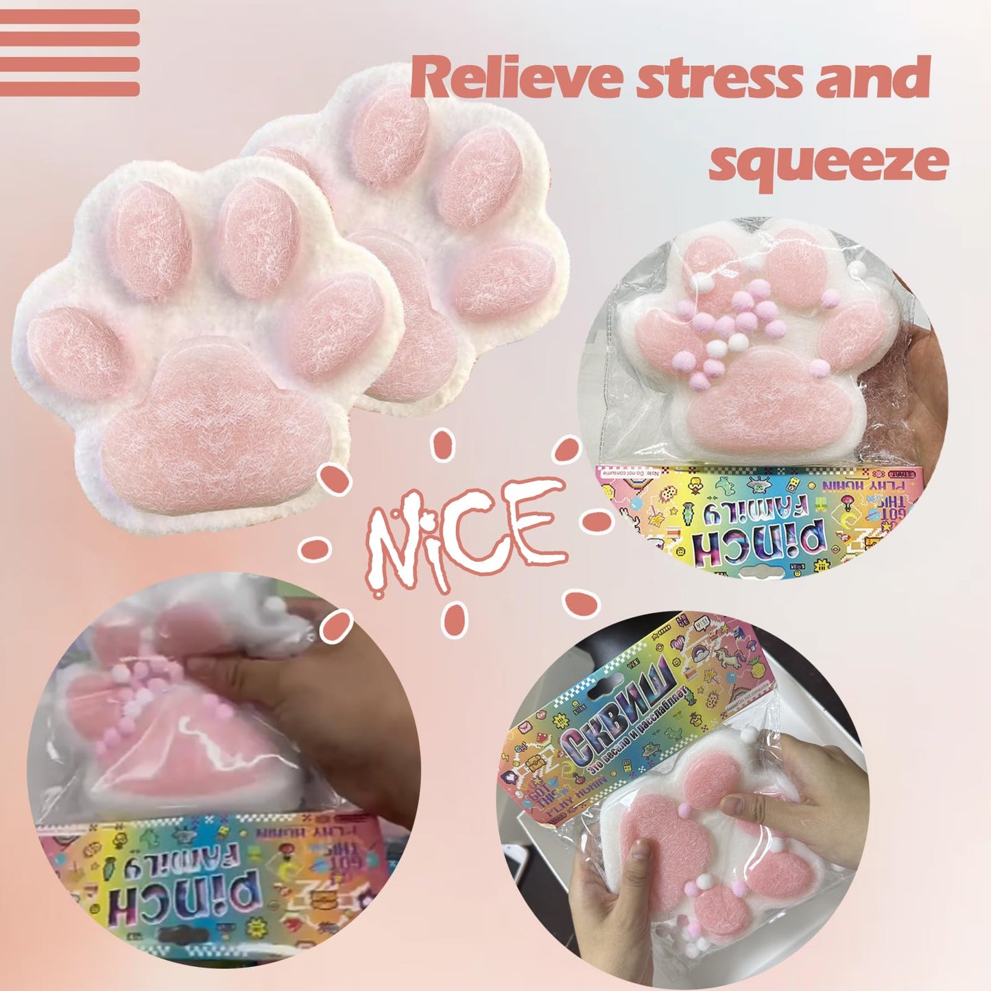 Taba Giant Paw Squishy For Kids Adults, Big Furry Cat Paw Squishy Toys For Stress Relief, Super Soft Squeeze Fidget Toys (White&