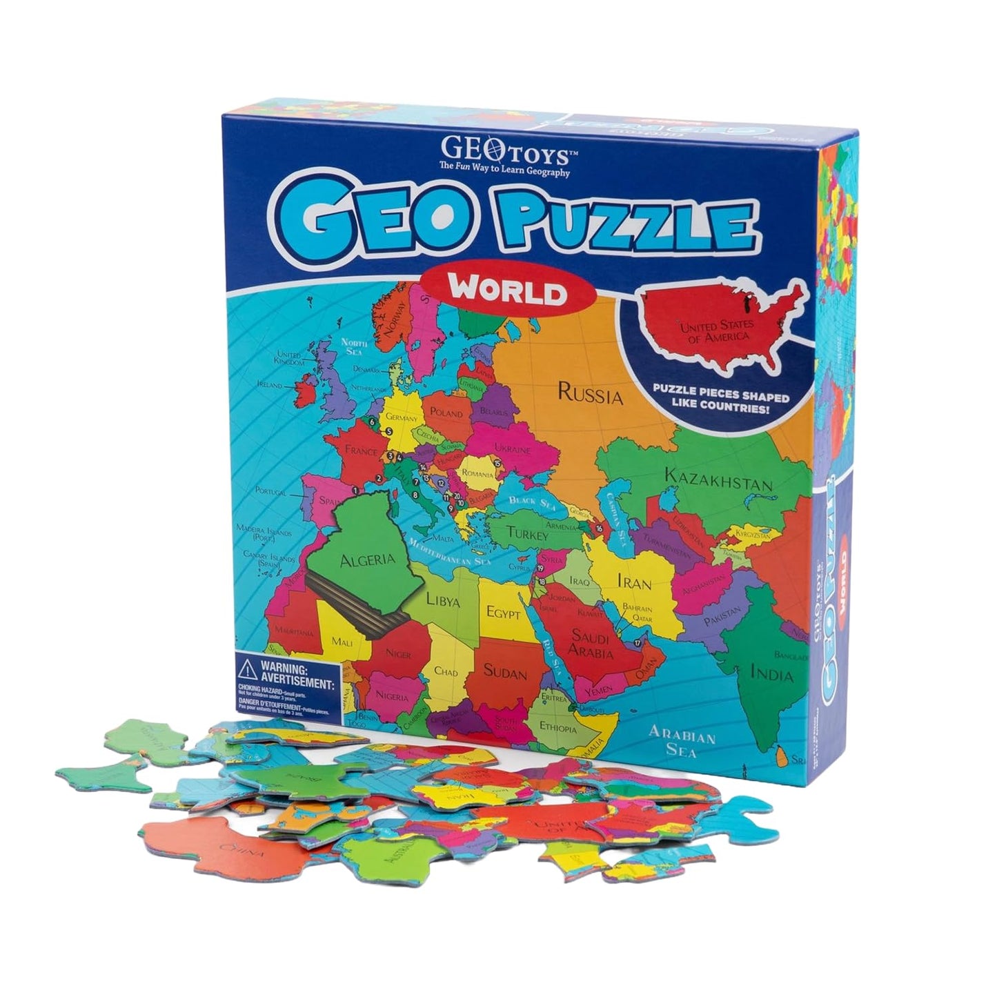 GeoToys GeoPuzzle, World Shaped Jigsaw Puzzles, 68 Pc Geography Puzzle, Geography Game & Map Puzzle, Jigsaw Puzzles for Kids Age
