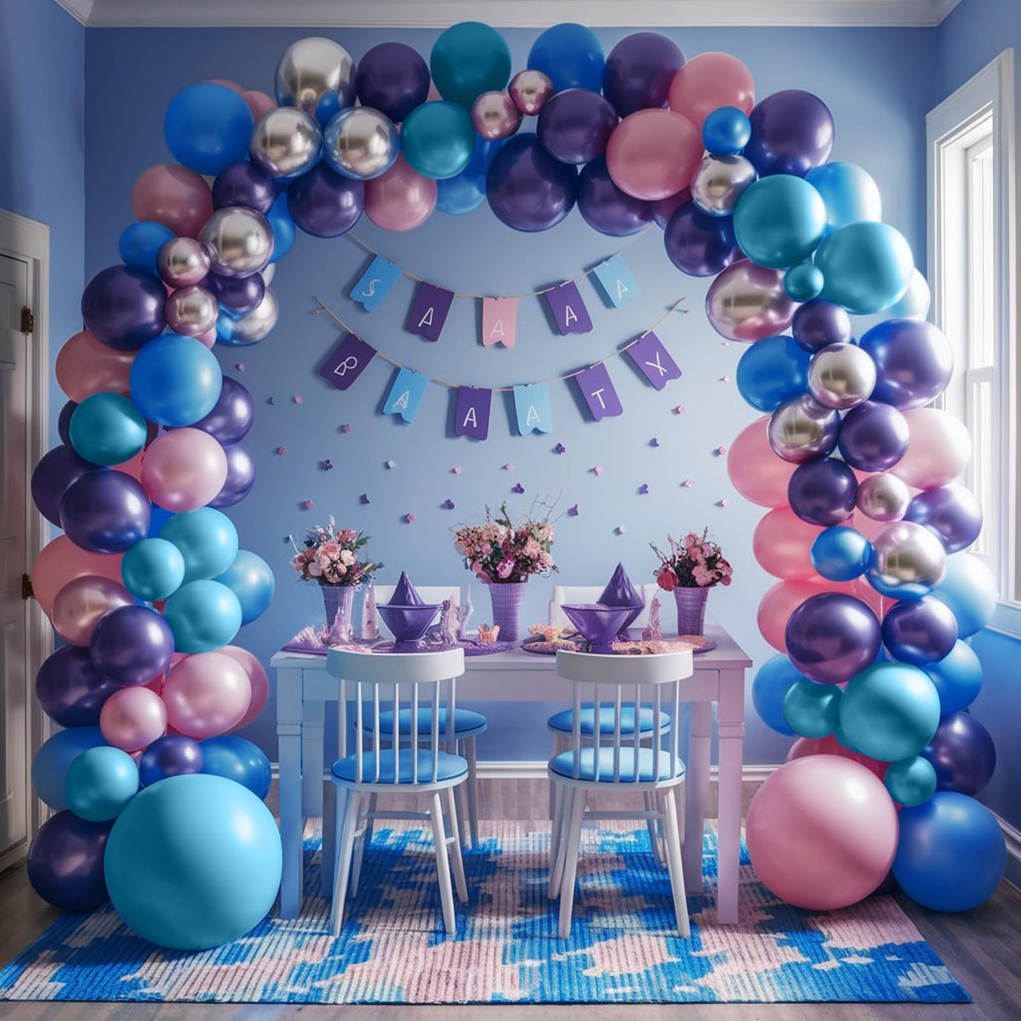 Blue Purple Balloon Arch Garland Kit, Purple Pink Blue Metallic Silver Balloons For Kids Birthday Hawaii Tropical Party Supplies Video Gaming Baby Shower Party Decorations