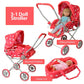 The New York Doll Collection 3-in-1 Baby Doll Stroller Play Set, Pink Hearts, 21x13x26 inches, Metal, Model A149