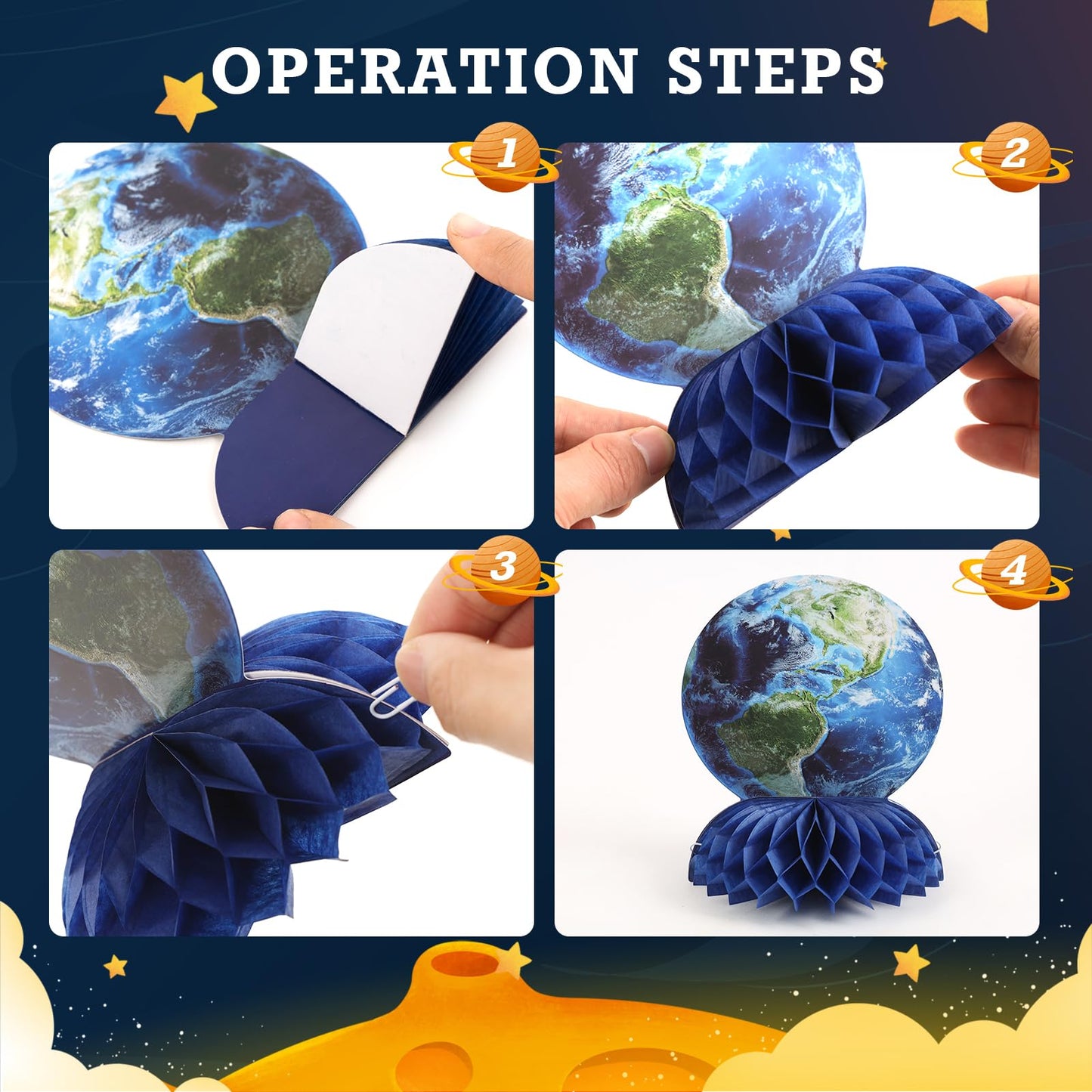 SUNBEAUTY 12 PCS Solar System Theme Honeycomb Centerpieces for Table Topper Outer Space Party Supplies Space Themed Party Decora