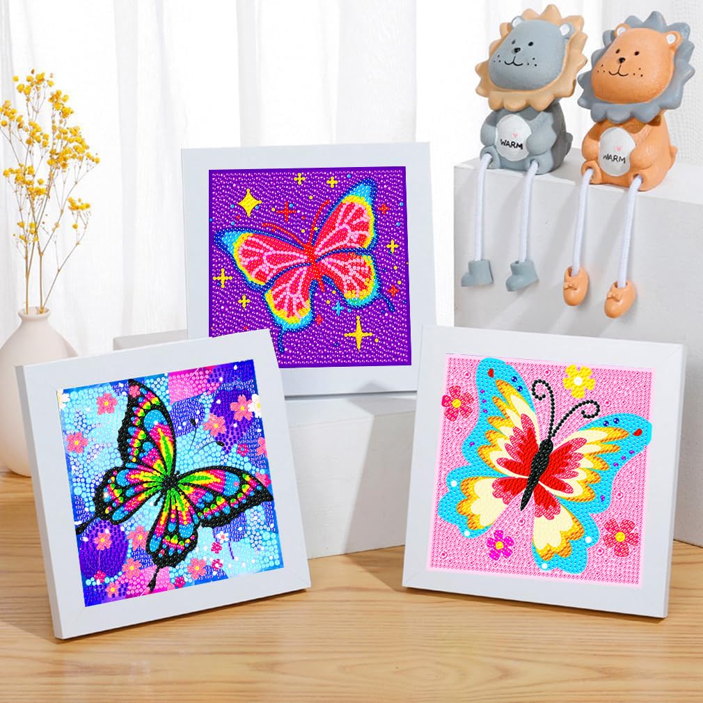 igoodom 4 PCS Diamond Art Kits for Kids, Butterfly Small Diamond Painting Kit, Small Diamond Art Kits for Kids Ages 4-8-12, DIY