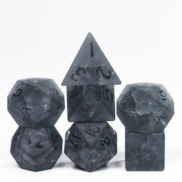 Udixi Black Cracked Glass Dice Set D&D, 7 Piece Glass Polyhedral Dnd Dice For Dungeons And Dragon Tabletop Game