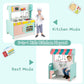 INFANS 2 in 1 Kids Play Kitchen and Restaurant, Double Sided Toddler Wooden Pretend Cooking Set with Stove Sink Microwave Storag