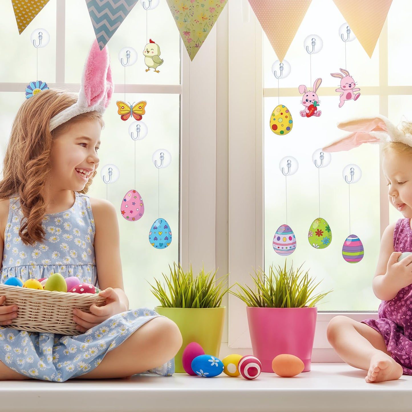 Lewtemi 36 Pcs Easter Window Art Craft Kit Holiday Suncatchers Craft Kits DIY Easter Crafts Make Your Own Suncatcher Paint Sun C