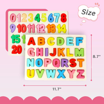 Amor Present Wooden Puzzles For Toddlers, Alphabet And Number Shape Puzzle Board, Preschool Learning Educational Toys For Kids