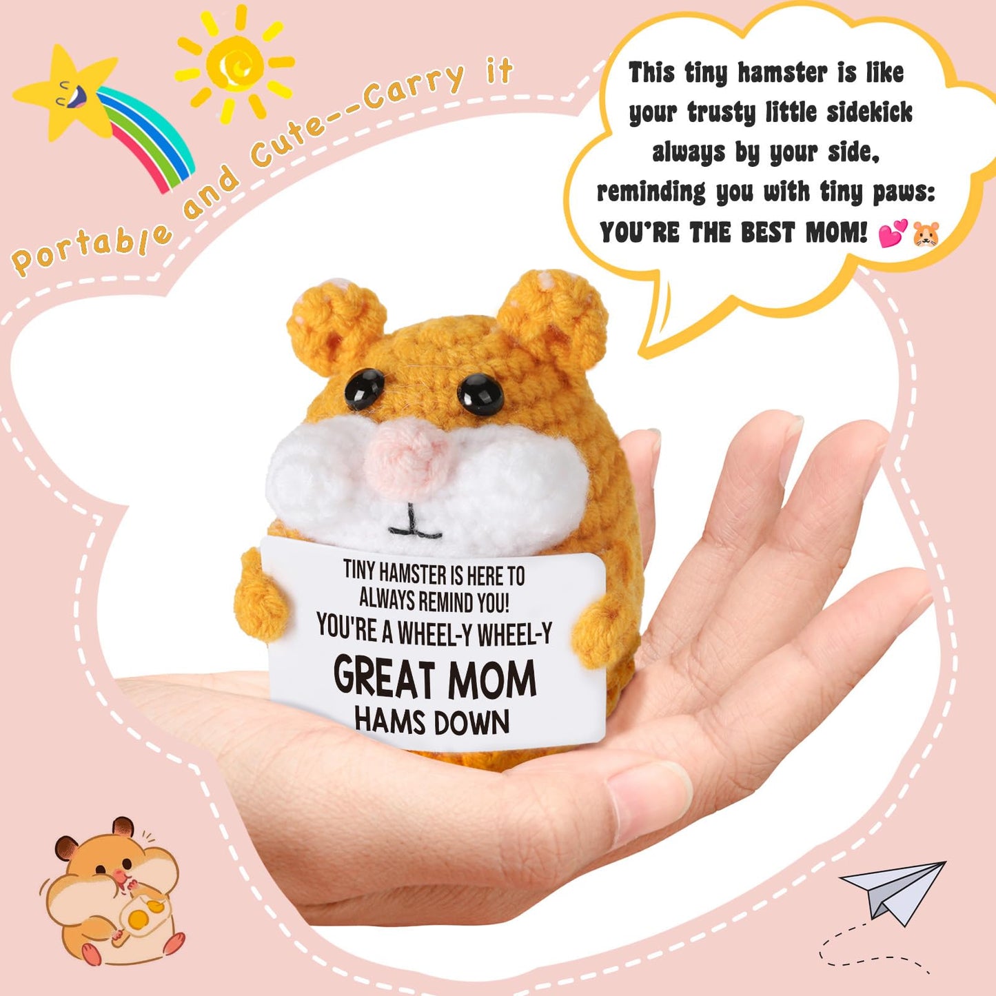 Funny Handmade Crochet Hamster - Small gifts for mom from Daughters Son Unique & Thoughtful Birthday Presents for mom Step Mother in Law Mother's Day Emotionally affirming Think You gifts for women