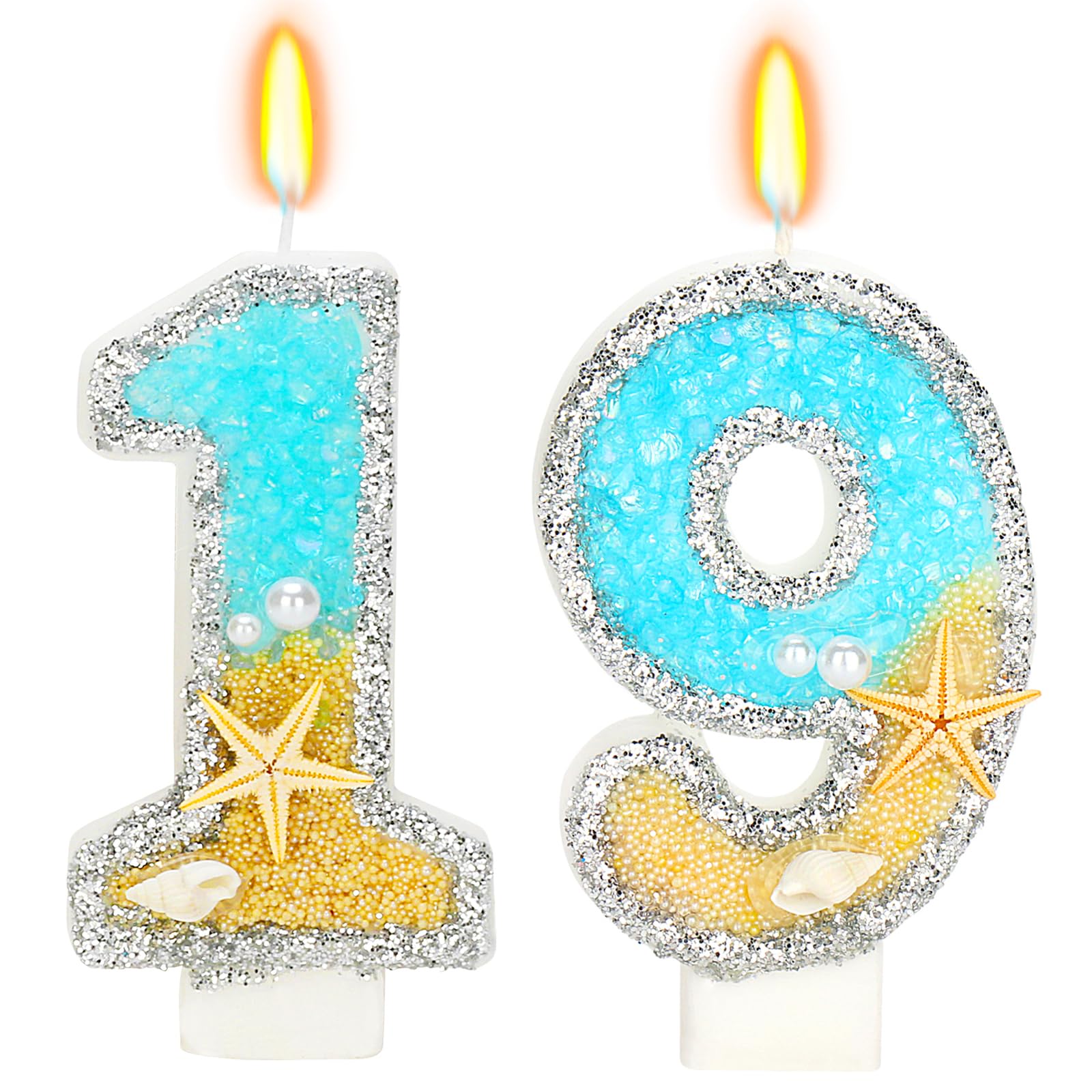 ElekFX 19th Birthday Candle for Cake, Beach Starfish Sequins Number Cake Candles, 2.76 inch Number 19 Happy Birthday Candle, Cak