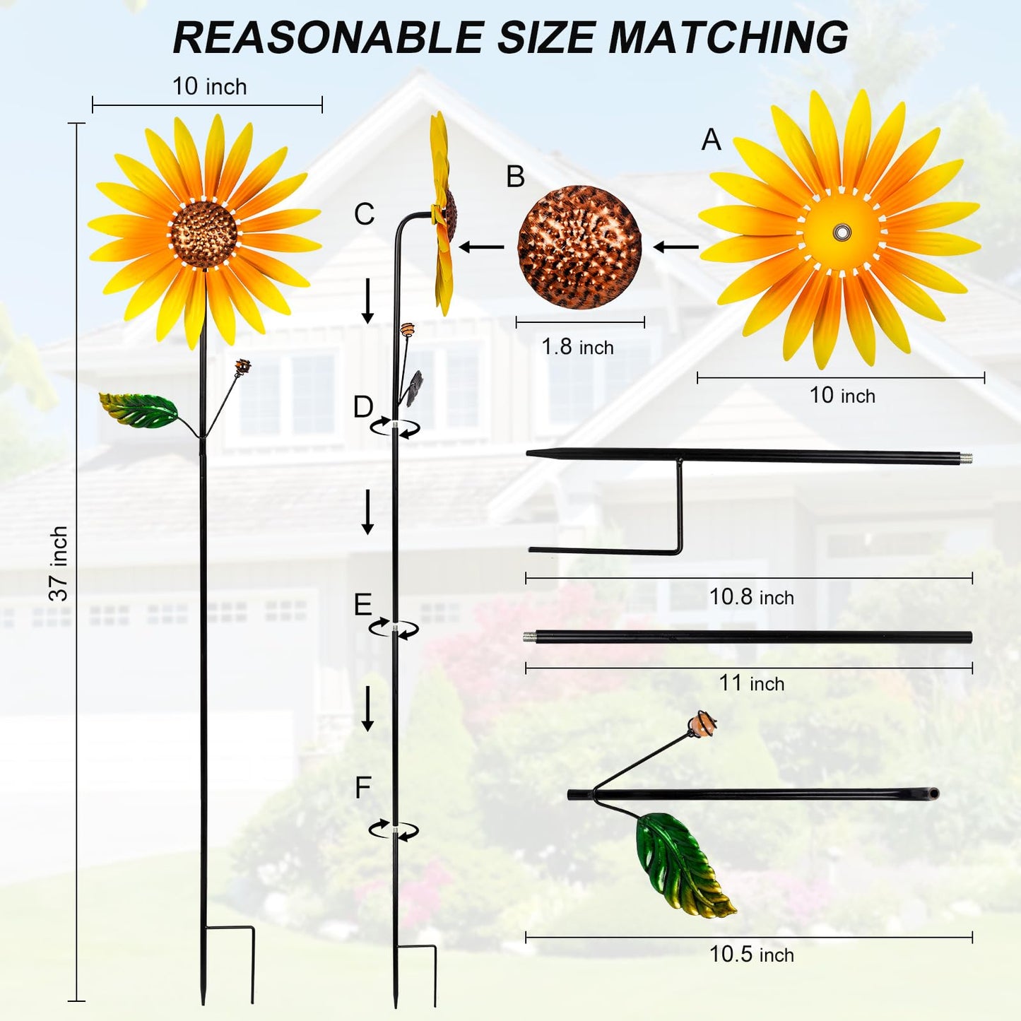 2 Packs Wind Spinners Outdoor, Sunflower Decor Windmill For Yard, Pinwheels, Wind Spinners For Yard Garden, Outdoor Metal Wind S