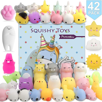 Pokonboy 42 Pcs Mochi Squishies Mini Squishy Toys, Kawaii Animal Squishies Stress Relief Toys For Boys & Girls Birthday Gifts Easter Event Classroom Prize Goodie Bag