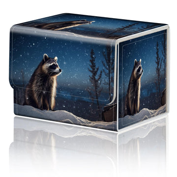 Card Game Storage Box TCG Deck Box MTG Card Box Organizer Trading Card Case Commander Deck Box TCG Card Storage Box Magnetic Closure Creative Pattern Up to 200 Cards  A Cute Raccoon Stars