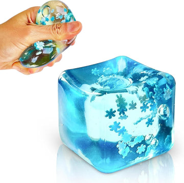 Ice Cube Squishy Toy, Transparent Blue Silicone Cube Hand Squeeze Toy (Pack Of 1)