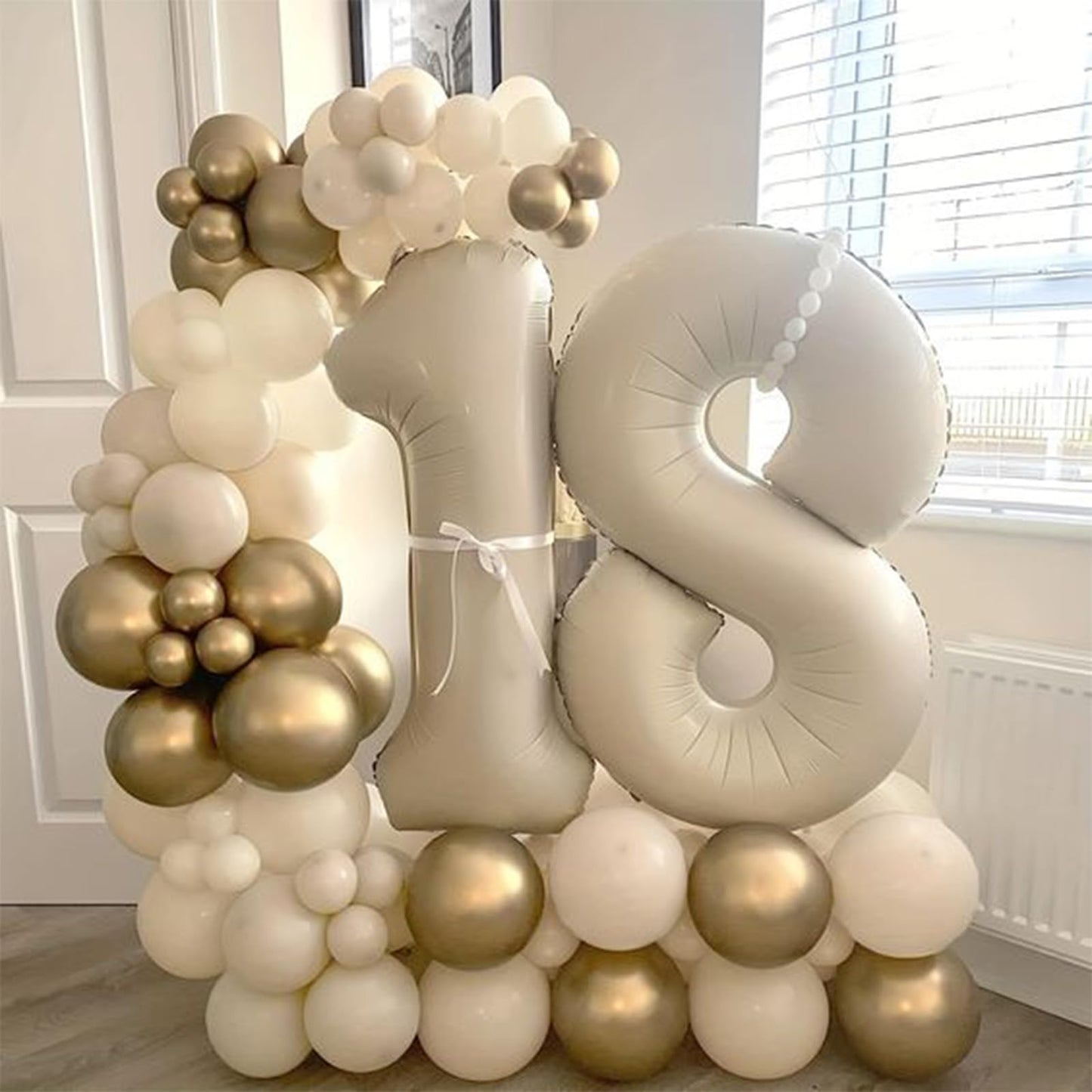 40 Inch Cream White 4 Balloon Numbers, Large Number 4 Balloon Foil Helium Number Balloons, Big 4 Mylar Birthday Balloons for Boy