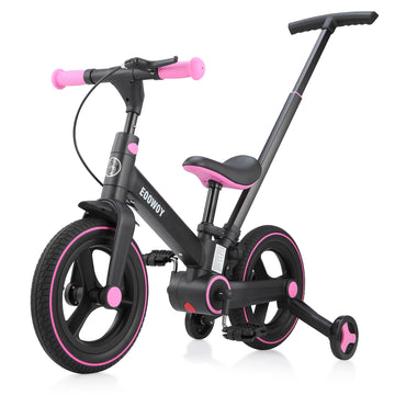 EOOWOY Balance Bike with Push Handle for Kids 1-3 Years, 6 in 1 Foldable Push Bike with Training Wheels & Pedals, Balance Bike f