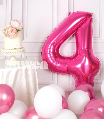 Suwen 40 Inch Hot Pink Large 4 Number Balloons Big Foil Helium Number Balloons 0-9 Jumbo Happy 4Th Mylar Birthday Party Decorati