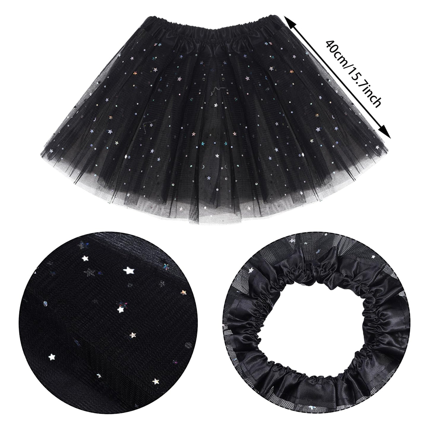 Dxhycc Black Cat Costume Cat Ears Headband Tail Bowtie Tutu And Stickers For Halloween Dress Up Party (Black, 15.7)