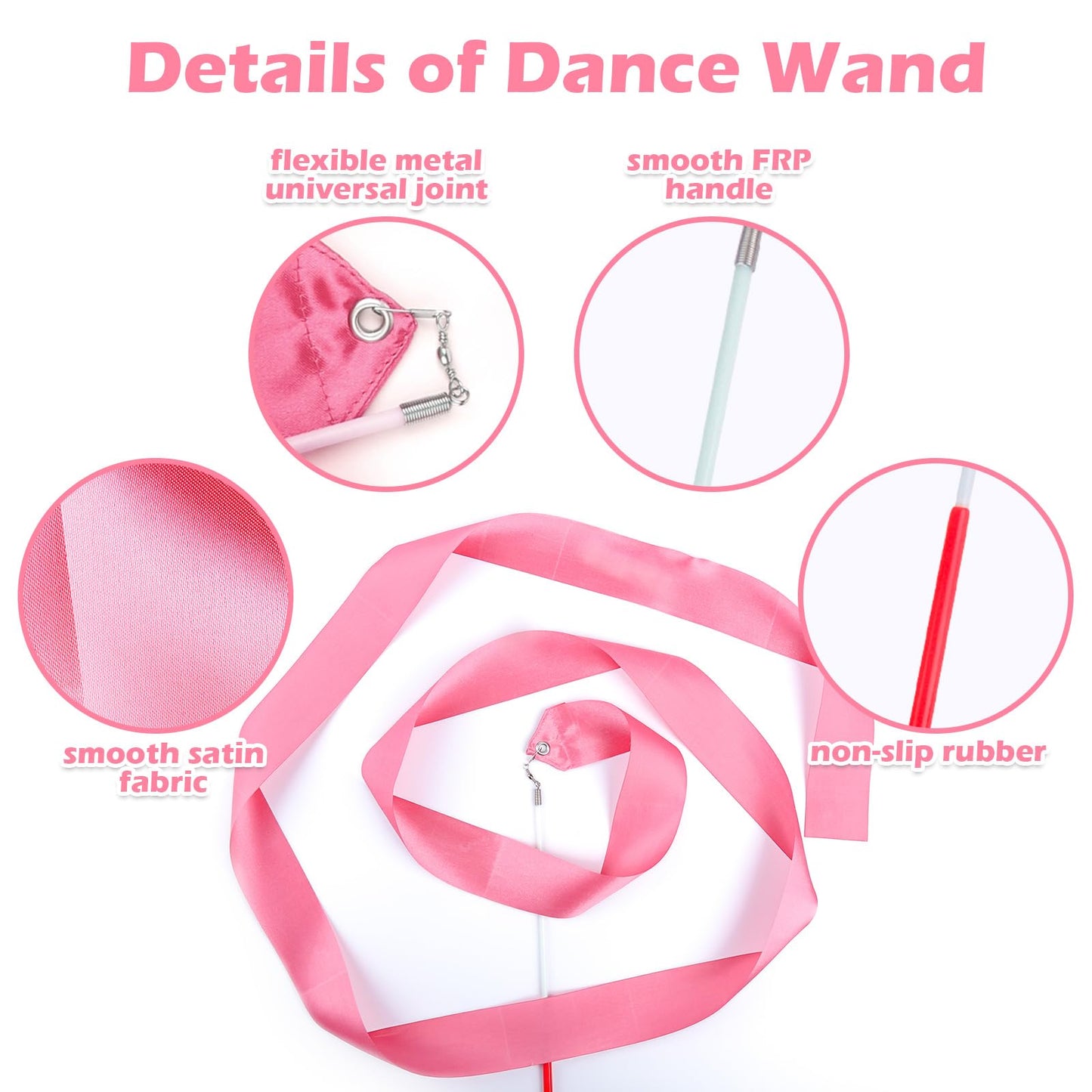 Hiunicorn 12Pcs Rose Gold Dance Wands Ribbons Streamer For Kids Praise Streamer Circus Carnival Rhythmic Gymnastics Ballet Birthday Party, Ribbon Baton Twirling Sticks Silks Streamers Wands
