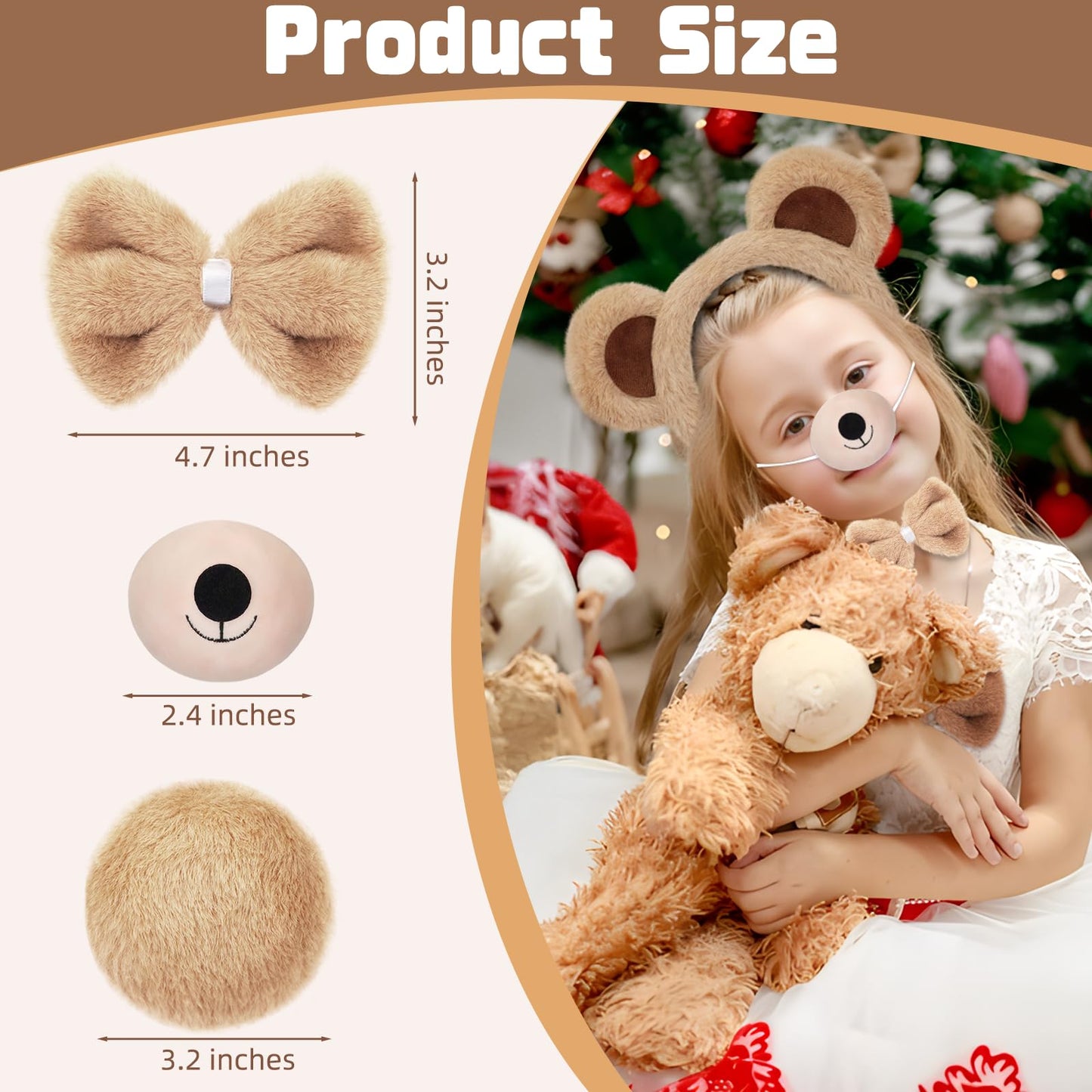 4 Pcs Bear Costume Accessories Set Bear Ears Headband And Tail Bear Nose Bowtie Boys Girls Hairband Hair Accessories For 101 Day