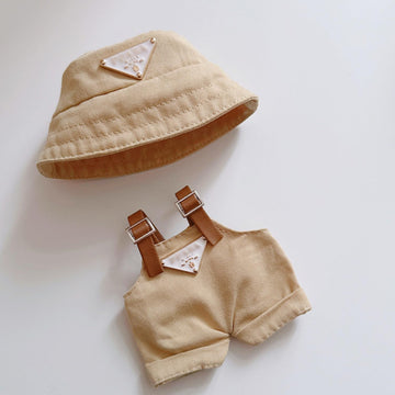 17cm Clothes Set(NO Doll), Hat & Overalls Set for 17cm Accessories Suit, Cute Clothes for Dress up Unique Style (Khaki)