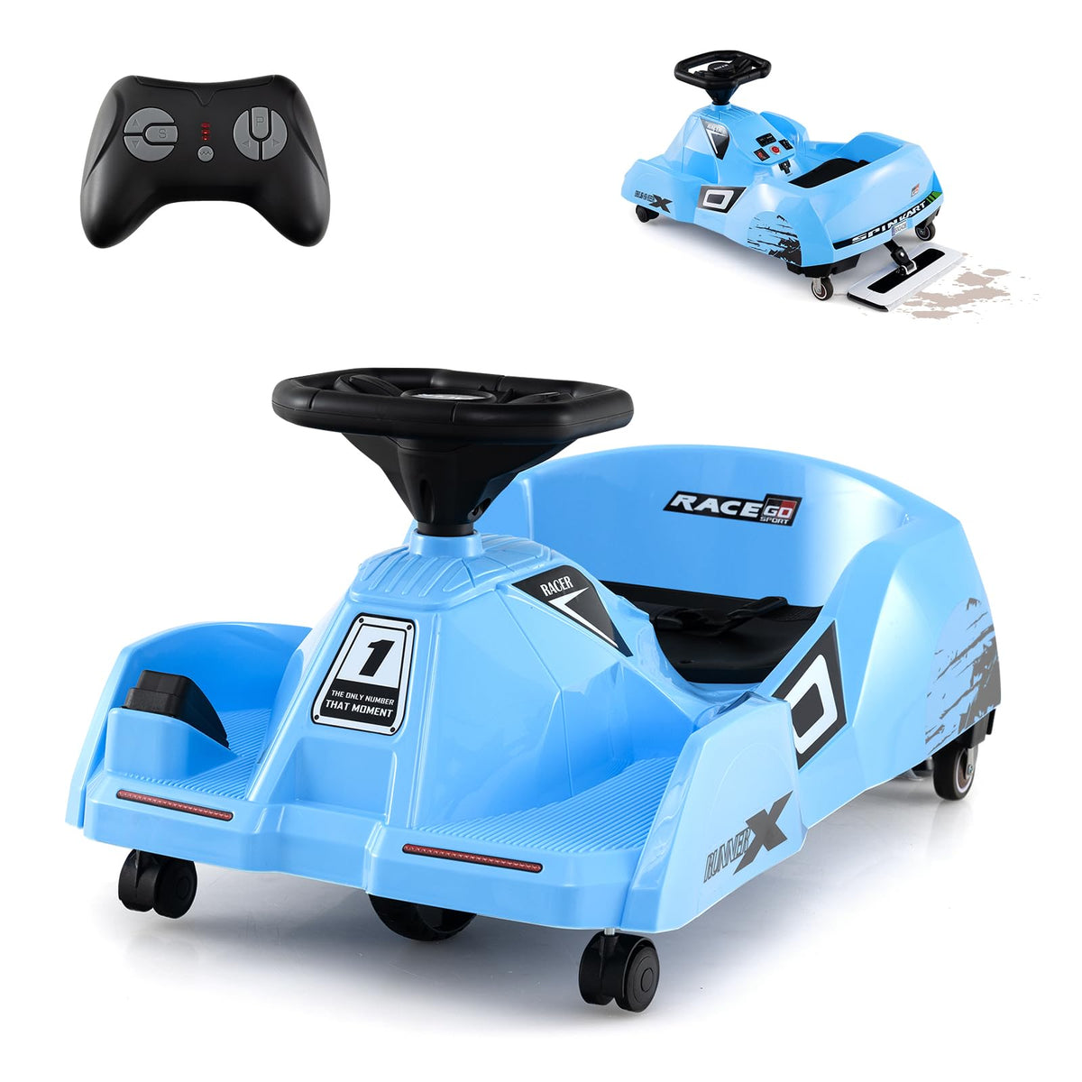 Costzon Electric Cleaning Go Kart for Kids, 12V Battery Powered Ride on Race Car with Detachable Mop, 3Speed Remote Control, Ho