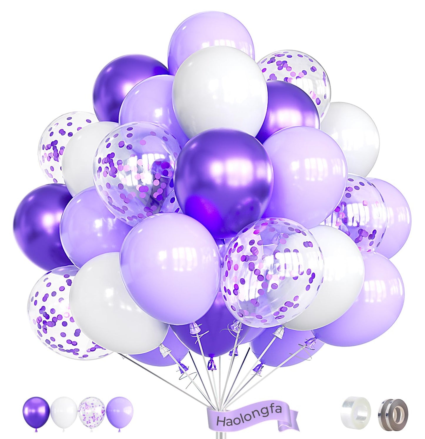 Purple And White Balloons,12Inch 60Pcs Pastel Purple Balloons With Confetti Balloons,Lavender Lilac Balloons For Mother'S Day/Bi