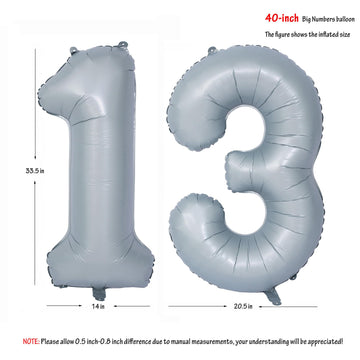 40 In Matte Gray Number Balloons Helium Foil Mylar Balloon Birthday Party Banquet Decoration 13