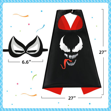 Mizzuco Superhero Capes For Kids Superhero Cloak With Mask And Waistband Halloween Costumes And Party Dress Up Gift For Boys And Girls (Black+White+R)