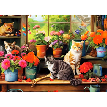 500 Piece Puzzle For Adults-Cats And Flowers | Recycled Cardboar Jigsaw Puzzles 500 Pieces | Challenging Family Activity Great G